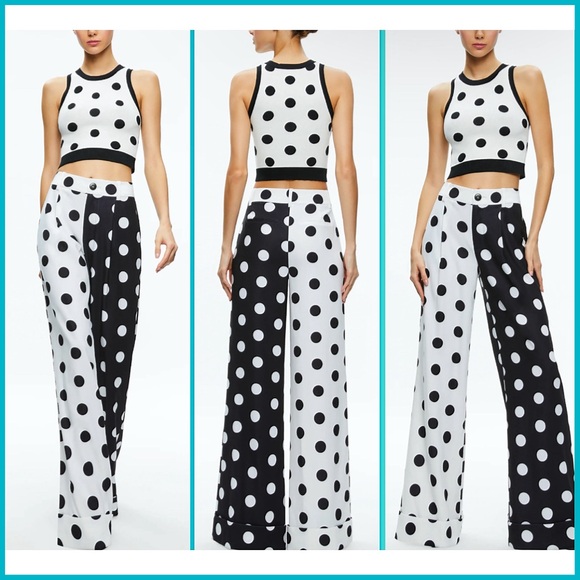 Alice + Olivia Tomasa Polka Dot Cuffed Black White Colorblock Pant - Picture 7 of 17